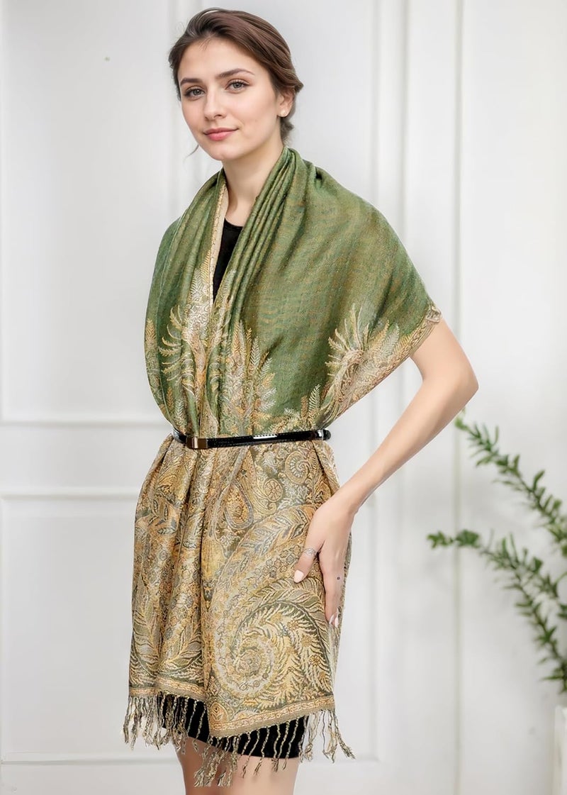 Achillea Big Paisley Pashmina Shawl Wrap for Women – Elegant Scarf for Weddings, Evening Dresses, Festivals & Daily Wear - Image 2
